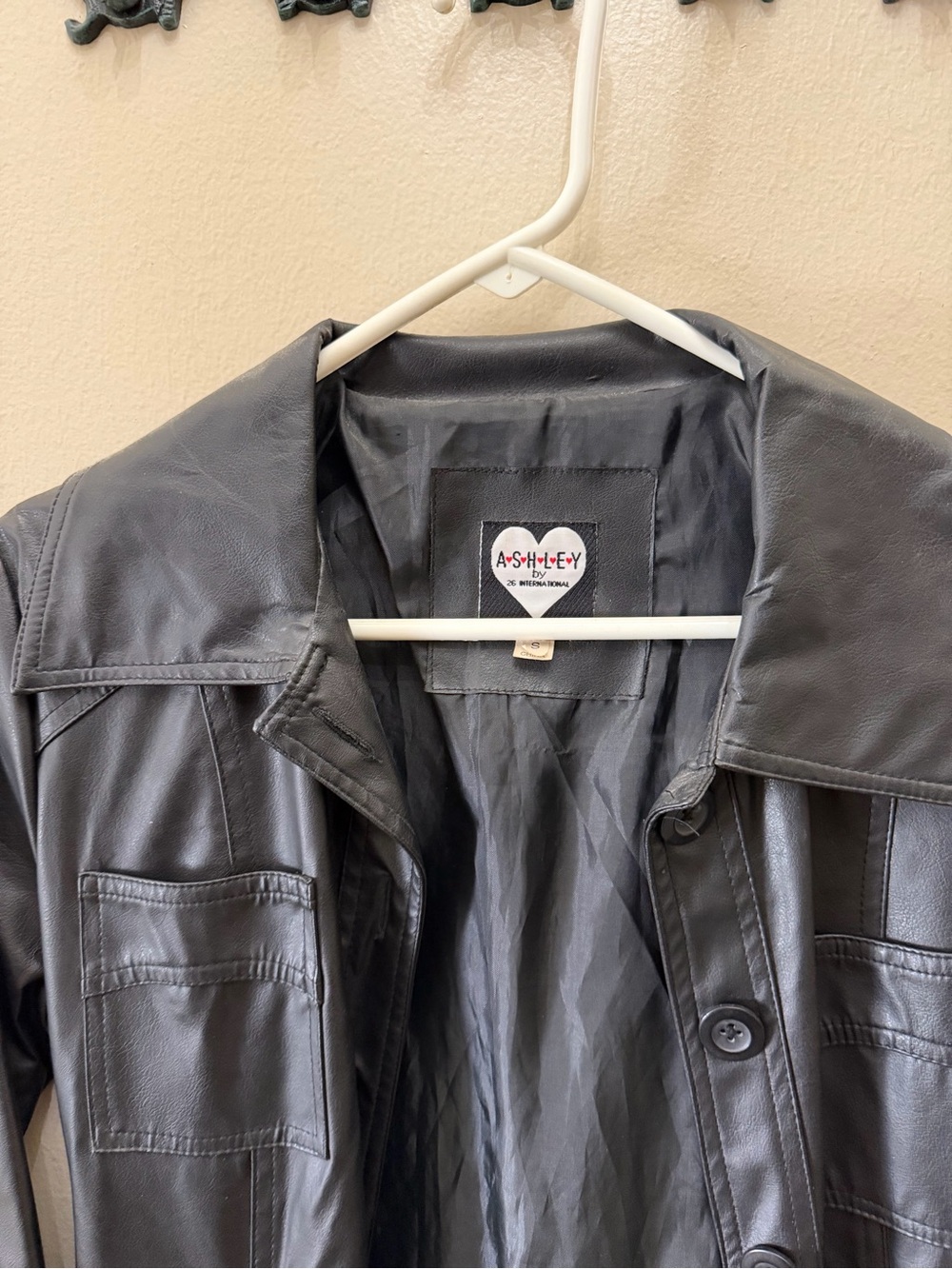 Ashley By 26 International Black Faux Leather Button Bomber Jacket